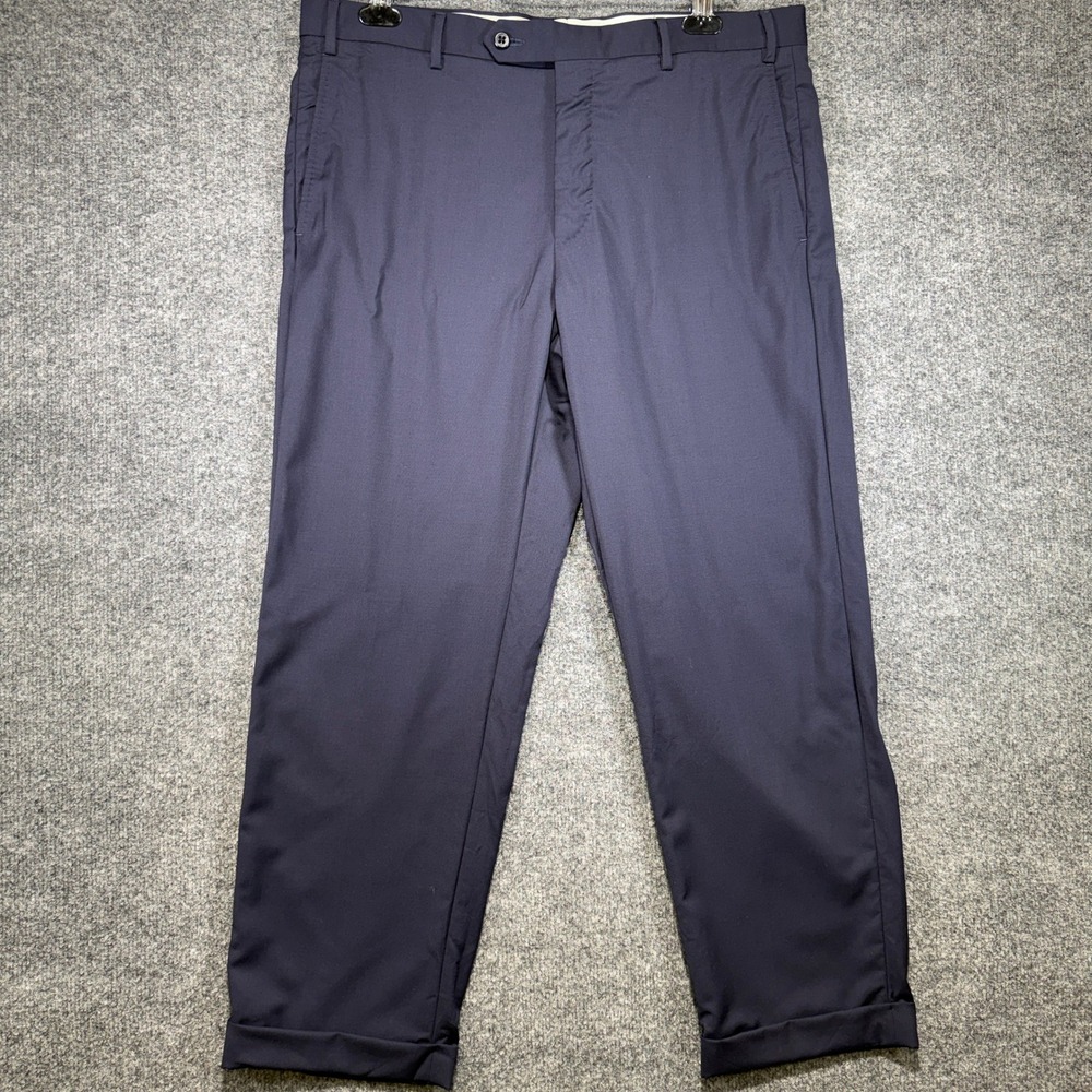 Zanella Devon Dress Pants Mens 36x28 Blue 100% Virgin Wool Cuffed Made in Italy